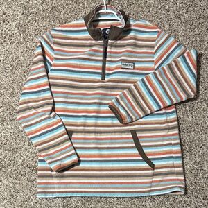 Hooey Striped Pullover Quarter Zip Fleece Sweatshirt - Brown, Blue, White